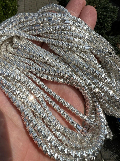 Round Sparkle Rock Chain Necklace - 925 Sterling Silver - 16"-30" - 3mm-5mm