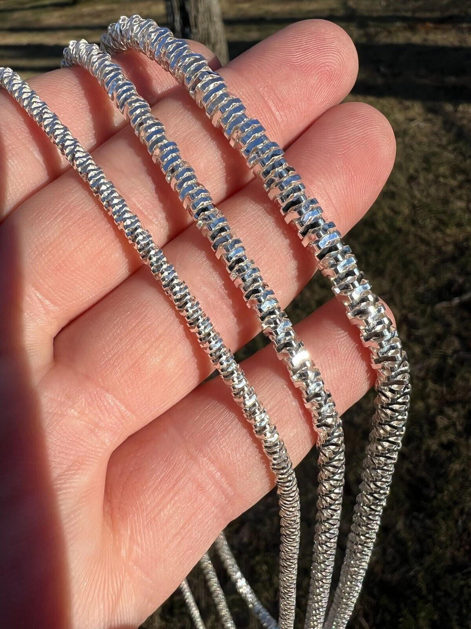 Round Sparkle Rock Chain Necklace - 925 Sterling Silver - 16"-30" - 3mm-5mm