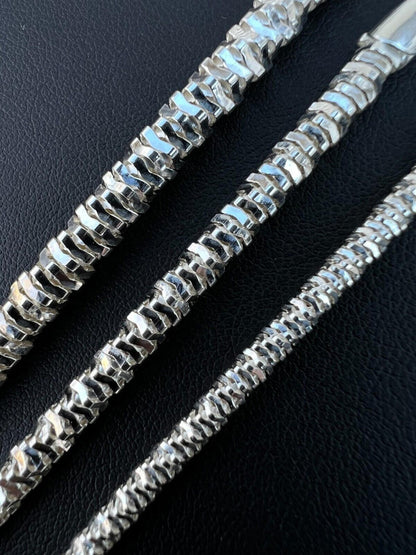 Round Sparkle Rock Chain Necklace - 925 Sterling Silver - 16"-30" - 3mm-5mm