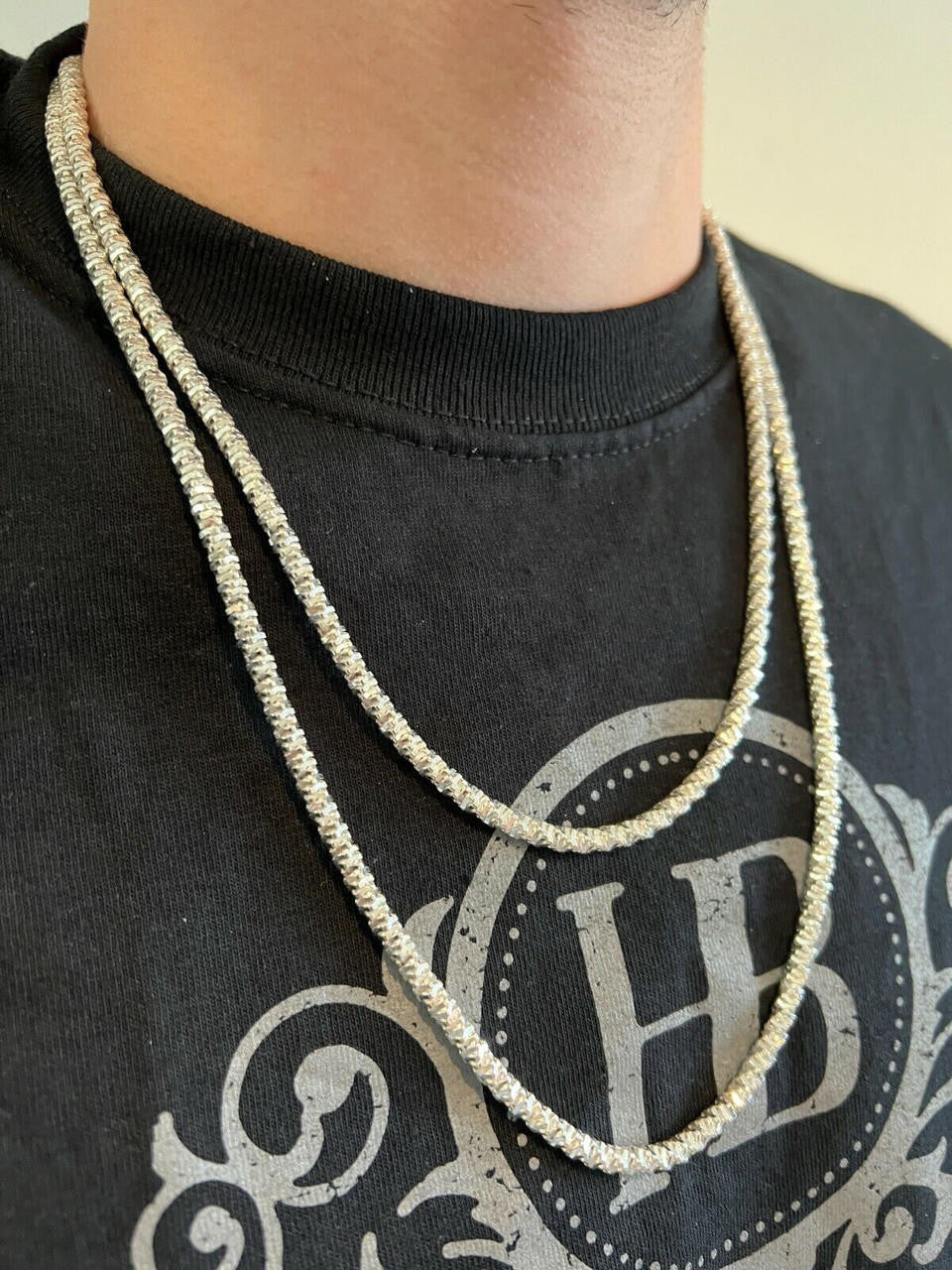 Round Sparkle Rock Chain Necklace - 925 Sterling Silver - 16"-30" - 3mm-5mm