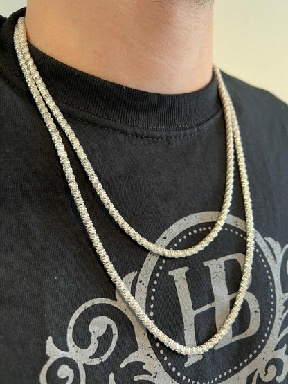 Round Sparkle Rock Chain Necklace - 925 Sterling Silver - 16"-30" - 3mm-5mm