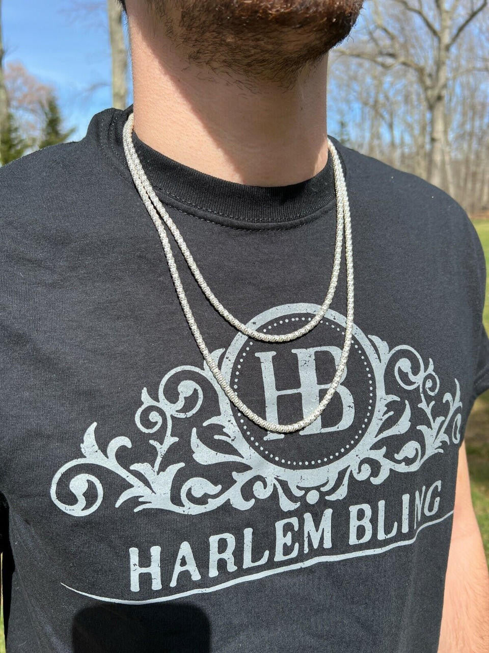 Round Sparkle Rock Chain Necklace - 925 Sterling Silver - 16"-30" - 3mm-5mm