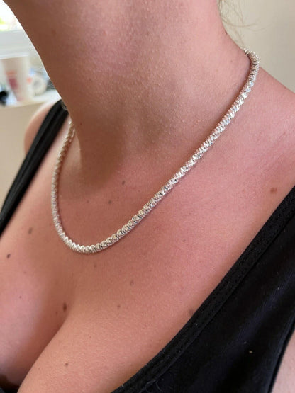 Round Sparkle Rock Chain Necklace - 925 Sterling Silver - 16"-30" - 3mm-5mm