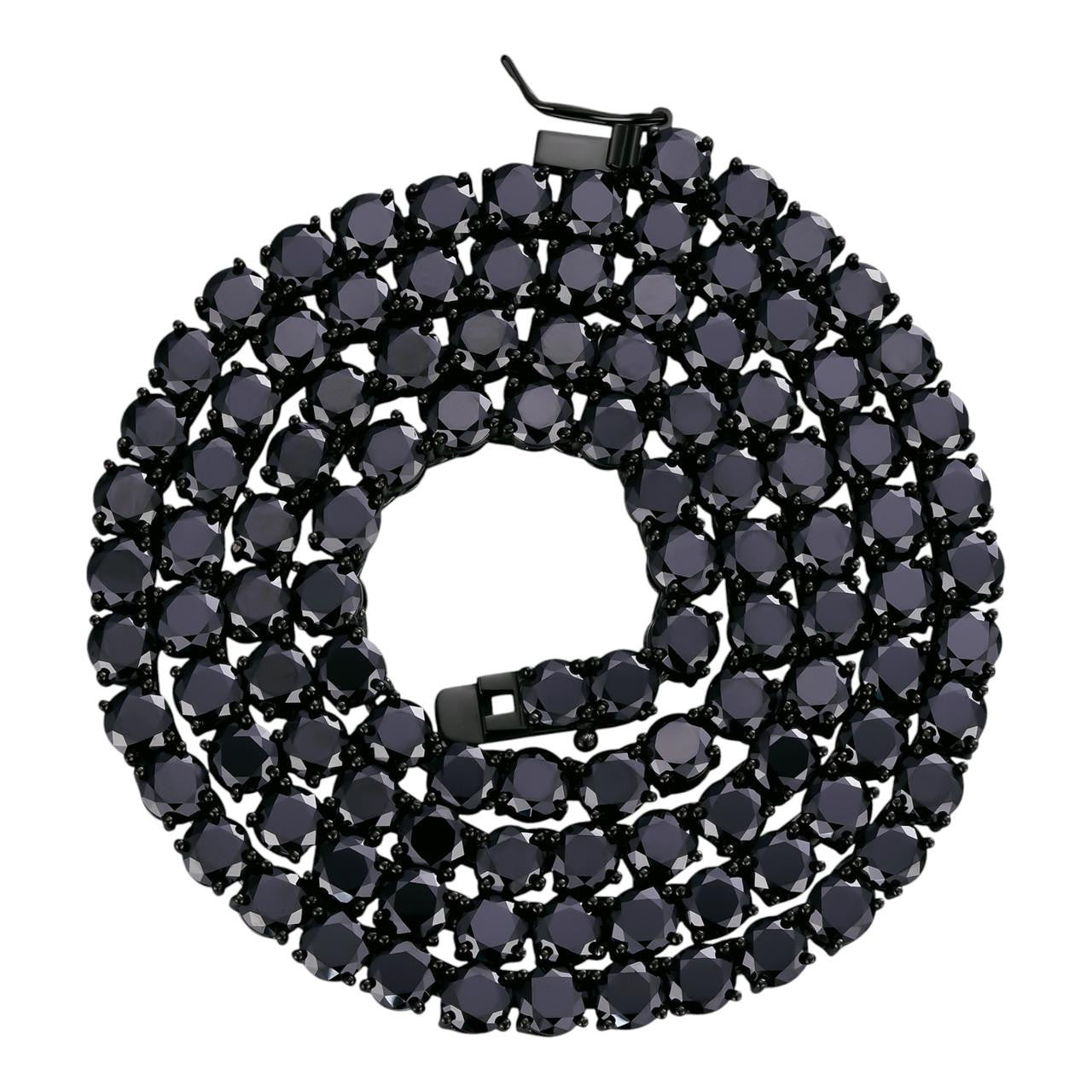 Black MOISSANITE Tennis Chain Necklace Iced Out - Black Rhodium Over 925 Silver - 5mm - 16"-28"