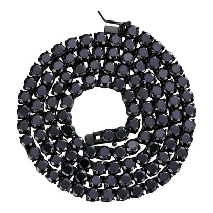 Black MOISSANITE Tennis Chain Necklace Iced Out - Black Rhodium Over 925 Silver - 5mm - 16"-28"