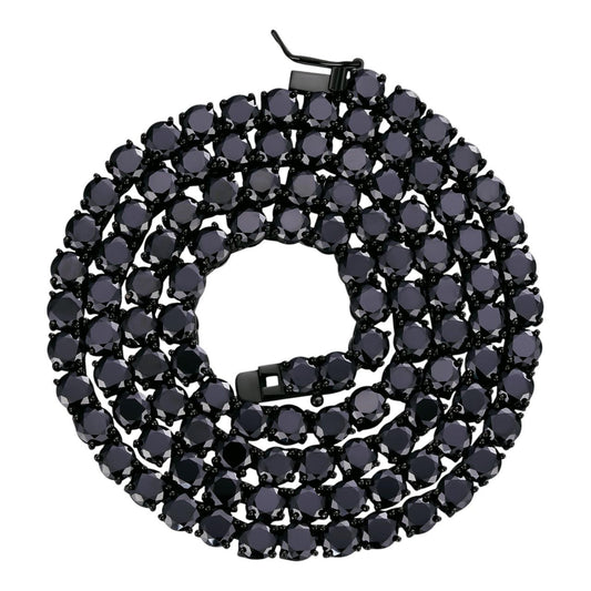 Black MOISSANITE Tennis Chain Necklace Iced Out - Black Rhodium Over 925 Silver - 5mm - 16"-28"