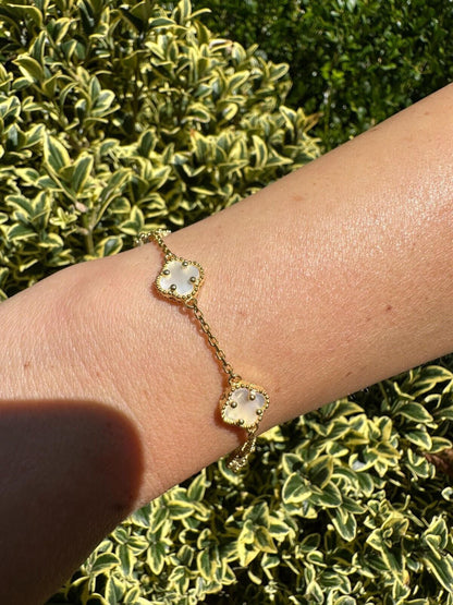 Cleef Clover Link Chain Necklace Or Bracelet Natural Mother Of Pearl Motifs - 925 Sterling Silver - 5.5"-24"