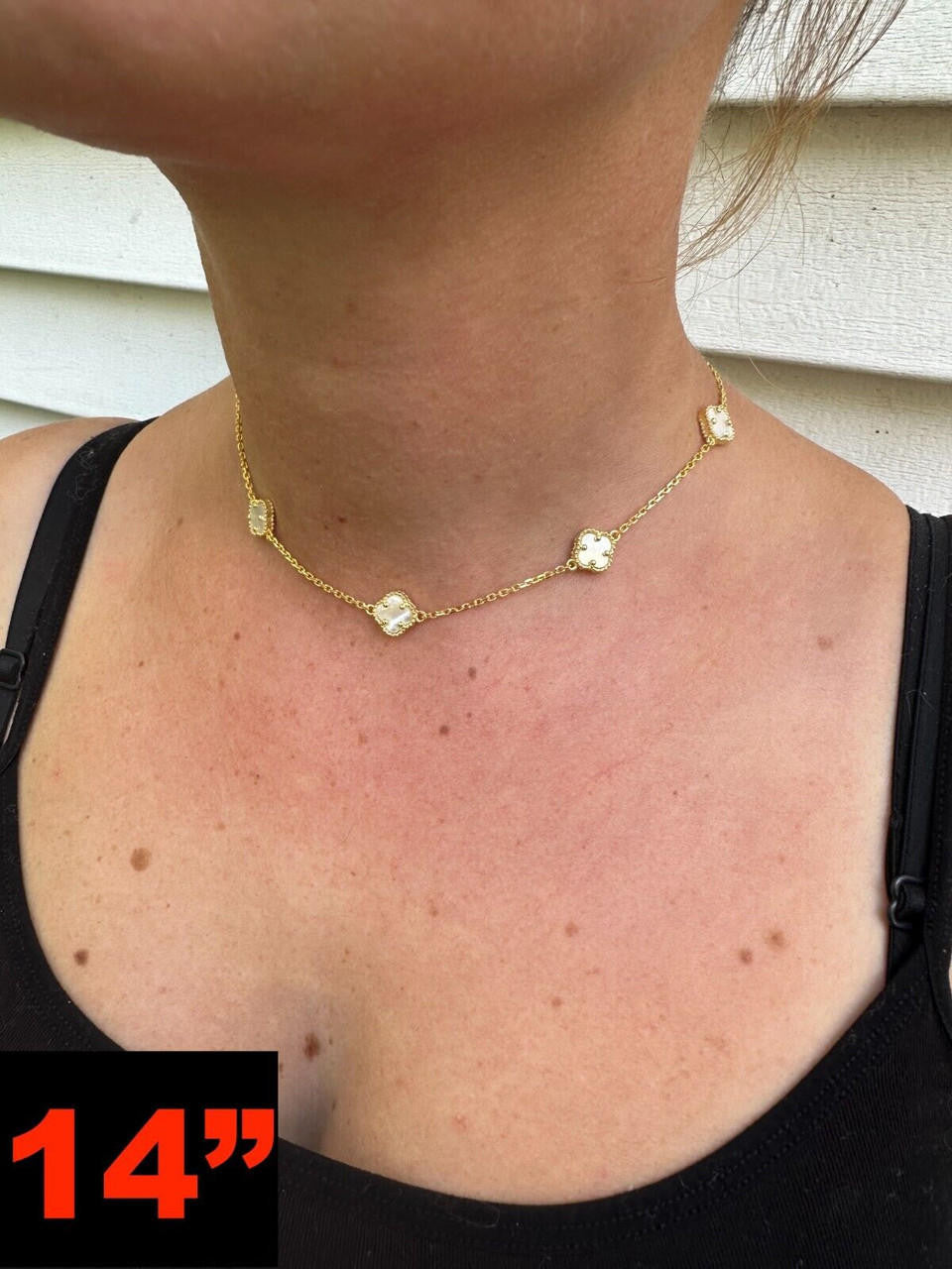 Cleef Clover Link Chain Necklace Or Bracelet Natural Mother Of Pearl Motifs - 925 Sterling Silver - 5.5"-24"