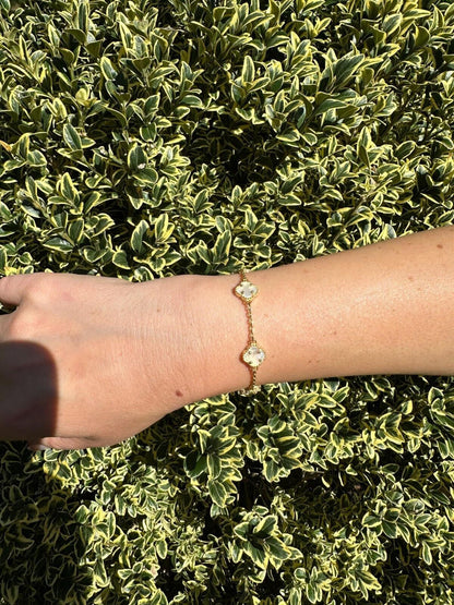 Cleef Clover Link Chain Necklace Or Bracelet Natural Mother Of Pearl Motifs - 925 Sterling Silver - 5.5"-24"