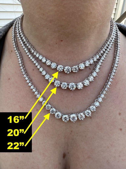 MOISSANITE Graduated Tennis Chain Necklace Iced Out - 925 Silver - 3-7mm - 14"-24"
