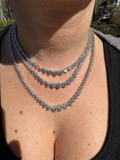 MOISSANITE Graduated Tennis Chain Necklace Iced Out - 925 Silver - 3-7mm - 14"-24"