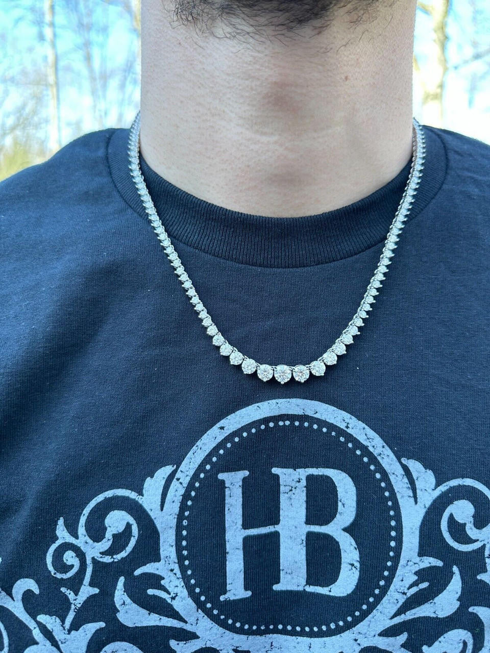 MOISSANITE Graduated Tennis Chain Necklace Iced Out - 925 Silver - 3-7mm - 14"-24"