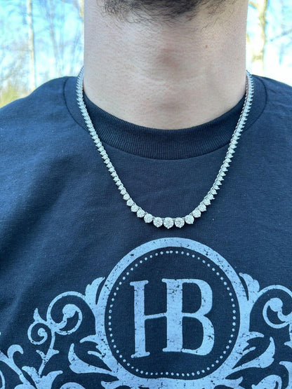 MOISSANITE Graduated Tennis Chain Necklace Iced Out - 925 Silver - 3-7mm - 14"-24"