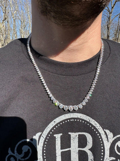 MOISSANITE Graduated Tennis Chain Necklace Iced Out - 925 Silver - 3-7mm - 14"-24"