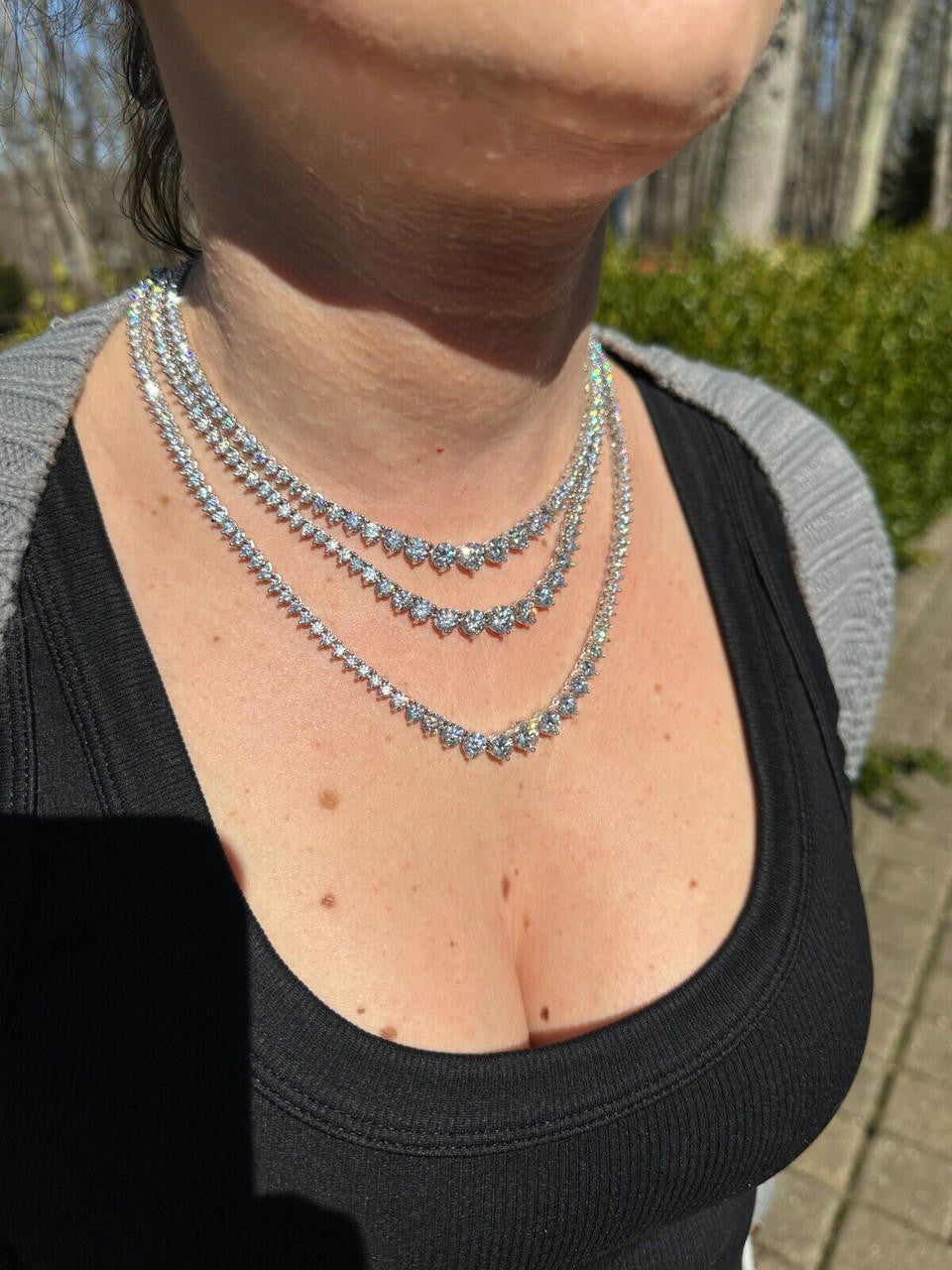 MOISSANITE Graduated Tennis Chain Necklace Iced Out - 925 Silver - 3-7mm - 14"-24"