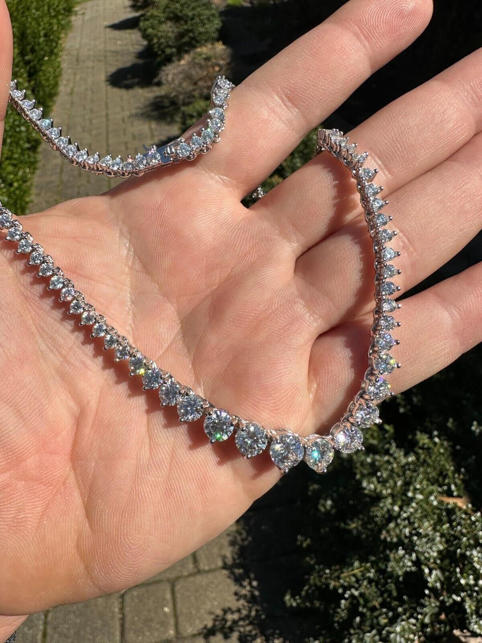 MOISSANITE Graduated Tennis Chain Necklace Iced Out - 925 Silver - 3-7mm - 14"-24"