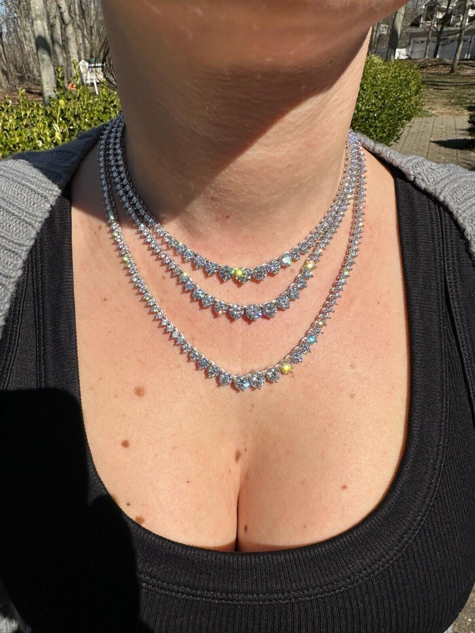 MOISSANITE Graduated Tennis Chain Necklace Iced Out - 925 Silver - 3-7mm - 14"-24"