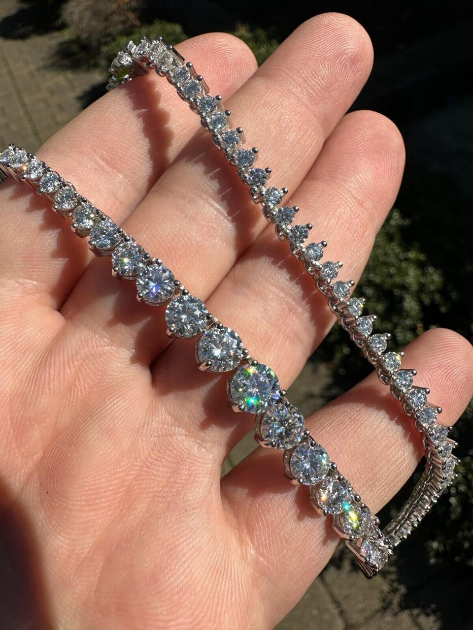 MOISSANITE Graduated Tennis Chain Necklace Iced Out - 925 Silver - 3-7mm - 14"-24"