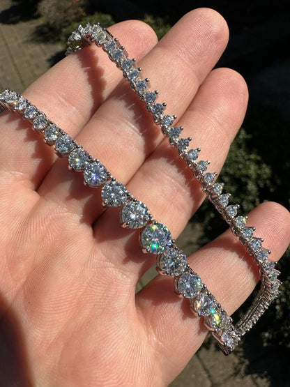 MOISSANITE Graduated Tennis Chain Necklace Iced Out - 925 Silver - 3-7mm - 14"-24"