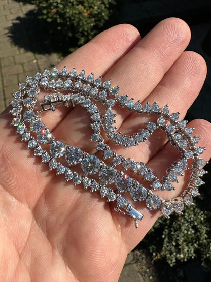 MOISSANITE Graduated Tennis Chain Necklace Iced Out - 925 Silver - 3-7mm - 14"-24"