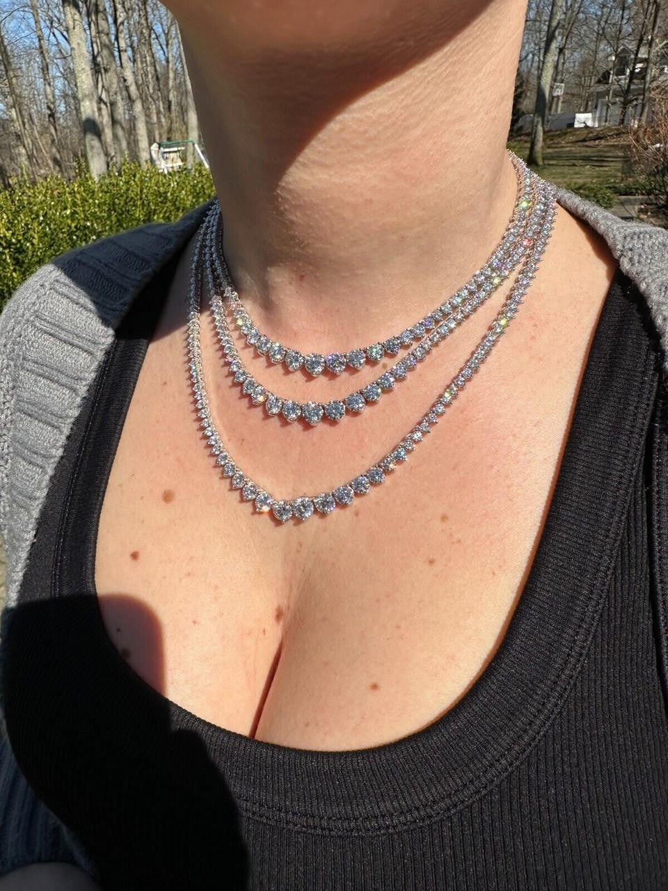 MOISSANITE Graduated Tennis Chain Necklace Iced Out - 925 Silver - 3-7mm - 14"-24"