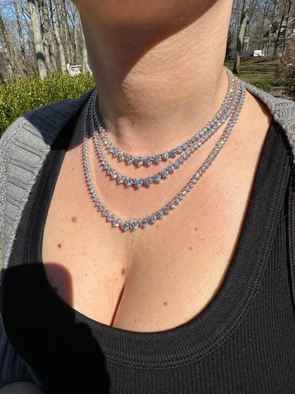 MOISSANITE Graduated Tennis Chain Necklace Iced Out - 925 Silver - 3-7mm - 14"-24"