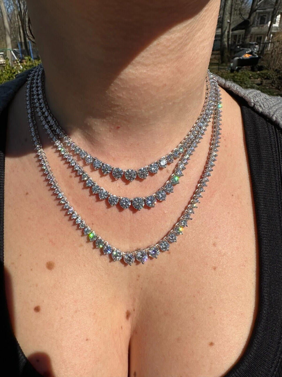 MOISSANITE Graduated Tennis Chain Necklace Iced Out - 925 Silver - 3-7mm - 14"-24"