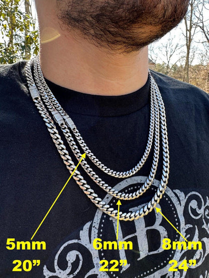 MOISSANITE Baguette Iced Clasp Miami Cuban Link Chain Necklace - 925 Silver - 16"-30" - 5mm-12mm