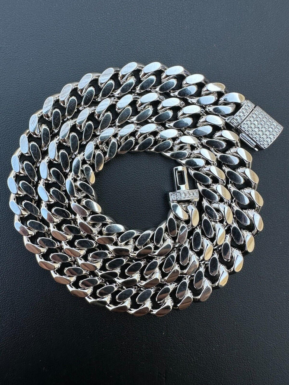 MOISSANITE Baguette Iced Clasp Miami Cuban Link Chain Necklace - 925 Silver - 16"-30" - 5mm-12mm