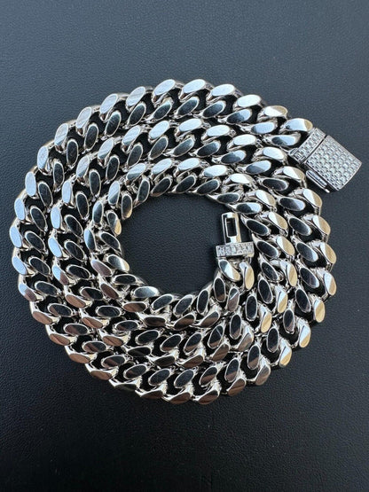 MOISSANITE Baguette Iced Clasp Miami Cuban Link Chain Necklace - 925 Silver - 16"-30" - 5mm-12mm