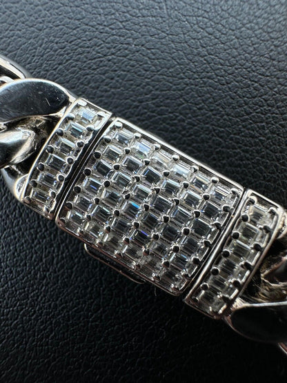 MOISSANITE Baguette Iced Clasp Miami Cuban Link Chain Necklace - 925 Silver - 16"-30" - 5mm-12mm