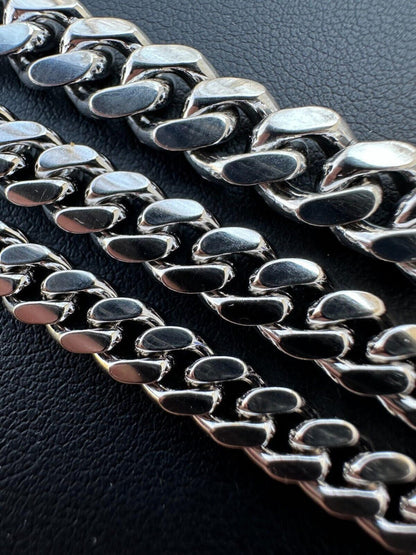 MOISSANITE Baguette Iced Clasp Miami Cuban Link Chain Necklace - 925 Silver - 16"-30" - 5mm-12mm