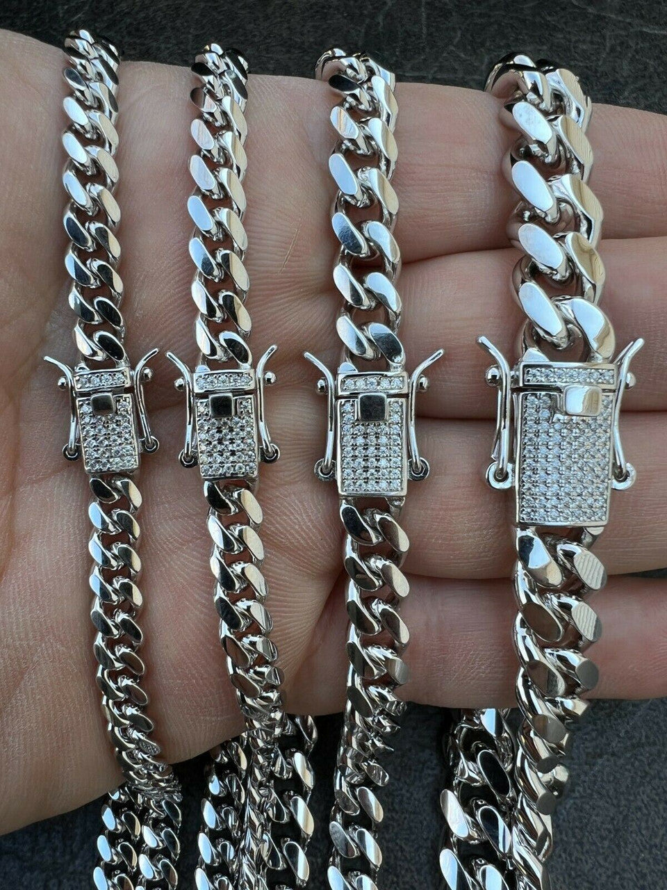 MOISSANITE Iced Clasp Miami Cuban Link Chain Necklace - 925 Silver - 16"-30" - 5mm-10.5mm