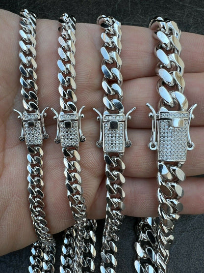 MOISSANITE Iced Clasp Miami Cuban Link Chain Necklace - 925 Silver - 16"-30" - 5mm-10.5mm