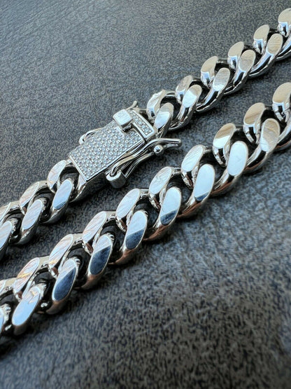 MOISSANITE Iced Clasp Miami Cuban Link Chain Necklace - 925 Silver - 16"-30" - 5mm-10.5mm