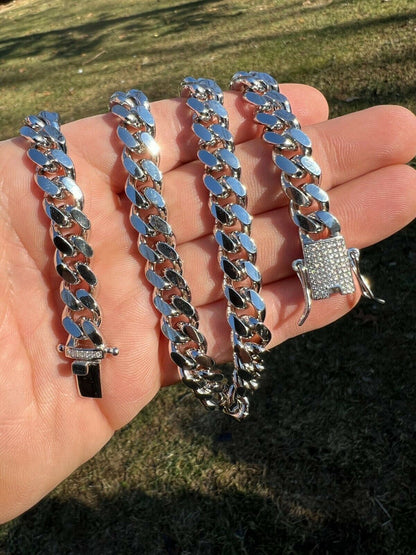 MOISSANITE Iced Clasp Miami Cuban Link Chain Necklace - 925 Silver - 16"-30" - 5mm-10.5mm