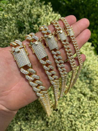 Classic Miami Cuban Link Chain Necklace Iced Out CZ Stones - 14k Gold Vermeil 925 Silver - 6mm-18mm - 16-30"