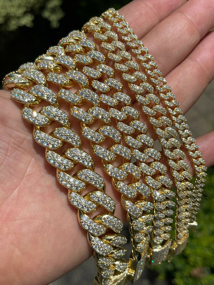 Classic Miami Cuban Link Chain Necklace Iced Out CZ Stones - 14k Gold Vermeil 925 Silver - 6mm-18mm - 16-30"