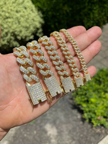 Classic Miami Cuban Link Chain Necklace Iced Out CZ Stones - 14k Gold Vermeil 925 Silver - 6mm-18mm - 16-30"