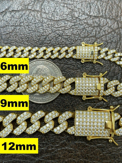 Classic Miami Cuban Link Chain Necklace Iced Out CZ Stones - 14k Gold Vermeil 925 Silver - 6mm-18mm - 16-30"