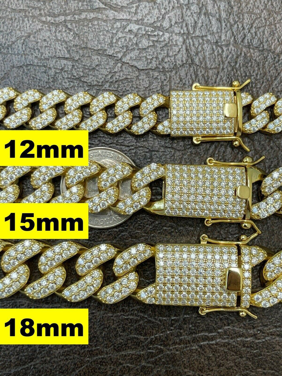 Classic Miami Cuban Link Chain Necklace Iced Out CZ Stones - 14k Gold Vermeil 925 Silver - 6mm-18mm - 16-30"