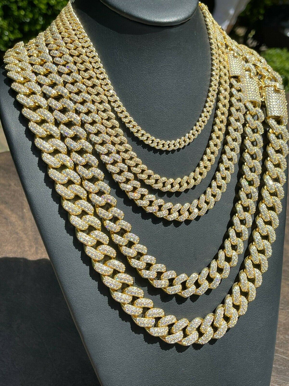 Classic Miami Cuban Link Chain Necklace Iced Out CZ Stones - 14k Gold Vermeil 925 Silver - 6mm-18mm - 16-30"