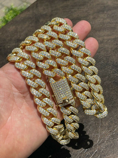 Classic Miami Cuban Link Chain Necklace Iced Out CZ Stones - 14k Gold Vermeil 925 Silver - 6mm-18mm - 16-30"