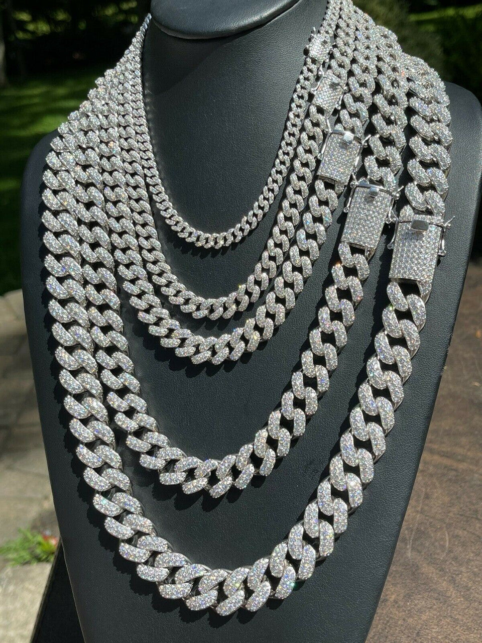 Classic Miami Cuban Link Chain Necklace Iced Out CZ Stones - 925 Silver - 6mm-18mm - 16-30"