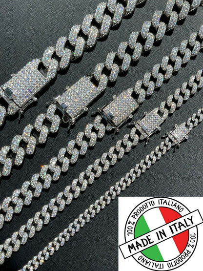 Classic Miami Cuban Link Chain Necklace Iced Out CZ Stones - 925 Silver - 6mm-18mm - 16-30"