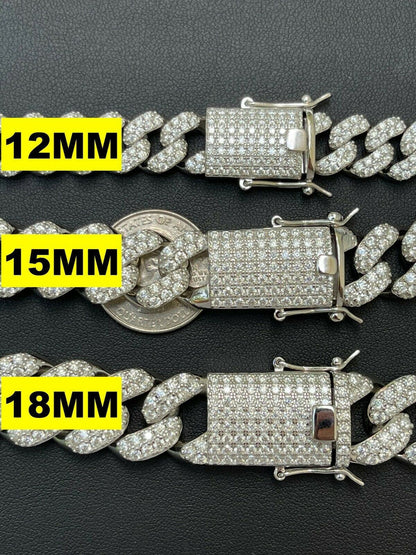 MOISSANITE Classic Miami Cuban Link Chain Necklace Iced Out - 925 Silver - 6mm-18mm - 16-30"