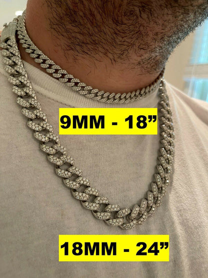 MOISSANITE Classic Miami Cuban Link Chain Necklace Iced Out - 925 Silver - 6mm-18mm - 16-30"
