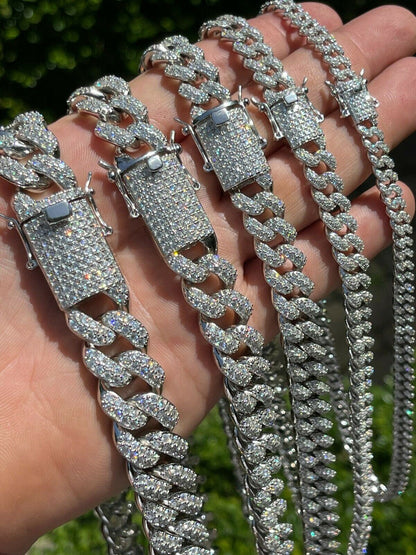 MOISSANITE Classic Miami Cuban Link Chain Necklace Iced Out - 925 Silver - 6mm-18mm - 16-30"