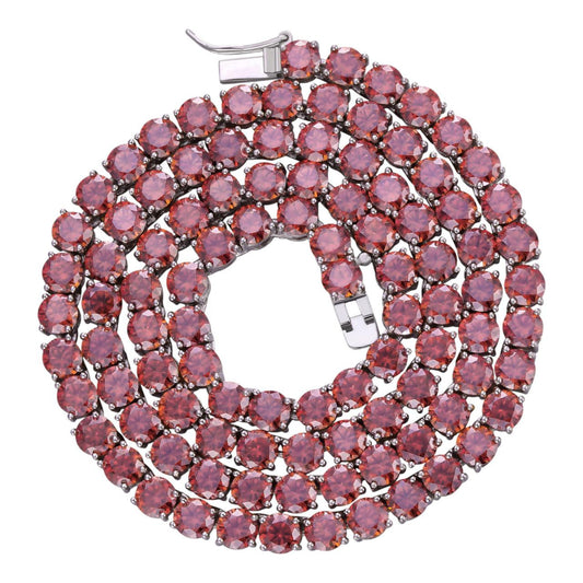 Pink MOISSANITE Tennis Chain Necklace Iced Out - 925 Silver - 5mm - 16"-28"