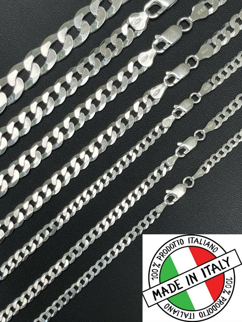 Flat Curb Cuban Chain Necklace - 925 Sterling Silver - 16"-30" - 3mm-10.5mm